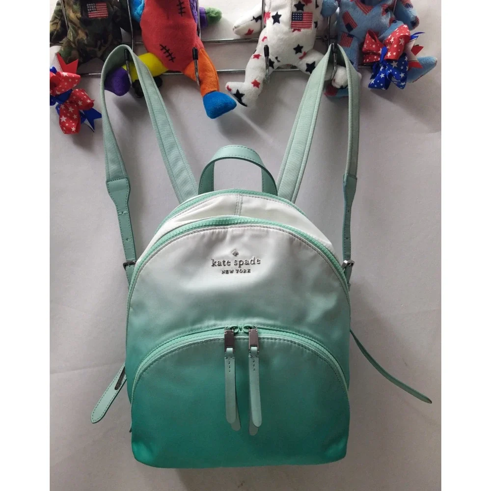 Kate Spade New York Blue White Nylon Zippers Top Handle Backpack